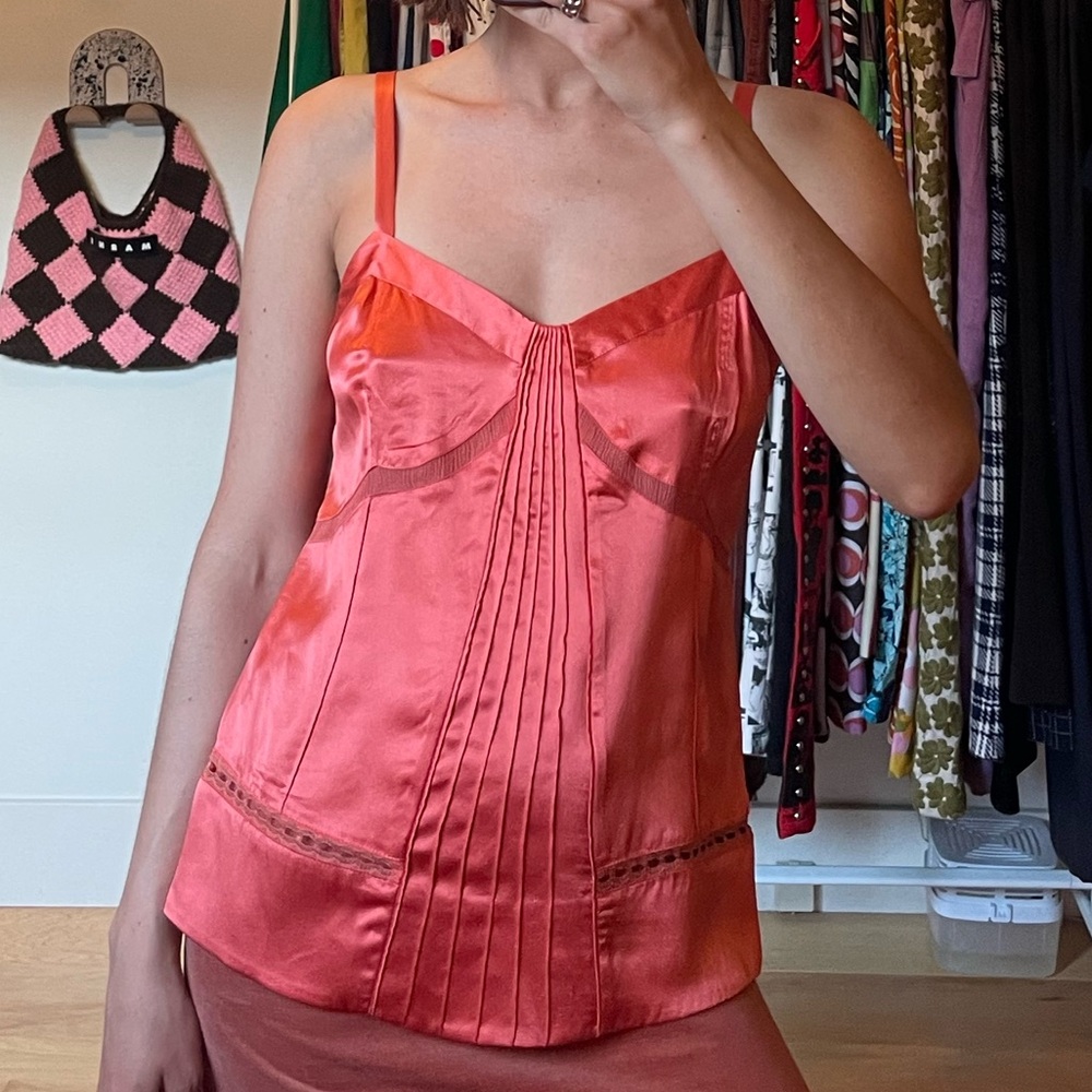 Marc By Marc Jacobs Coral Satin Pleated Camisole